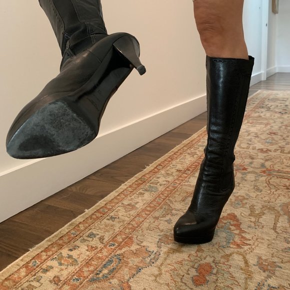 Yves Saint Laurent YSL Black Leather Platform Boots 37 - Picture 6 of 11